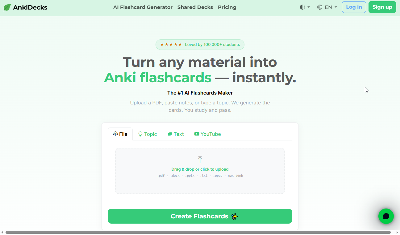 Upload your target PDF for creating flashcards in AnkiDecks