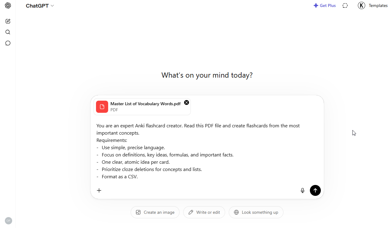 Type and run your prompt for generating flashcards