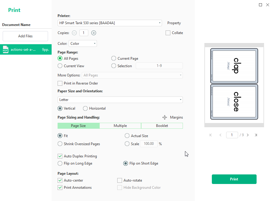 Print flashcards in SwifDoo PDF