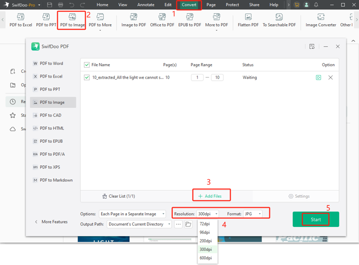 Convert PDF to JPG with 300 DPI Using SwifDoo PDF