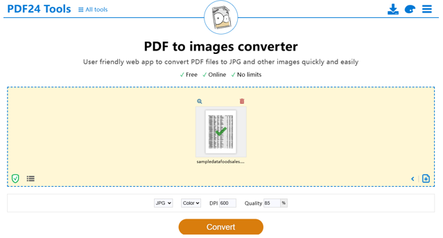 Convert a PDF to a JPG in 300 DPI with PDF24 Tools Converter