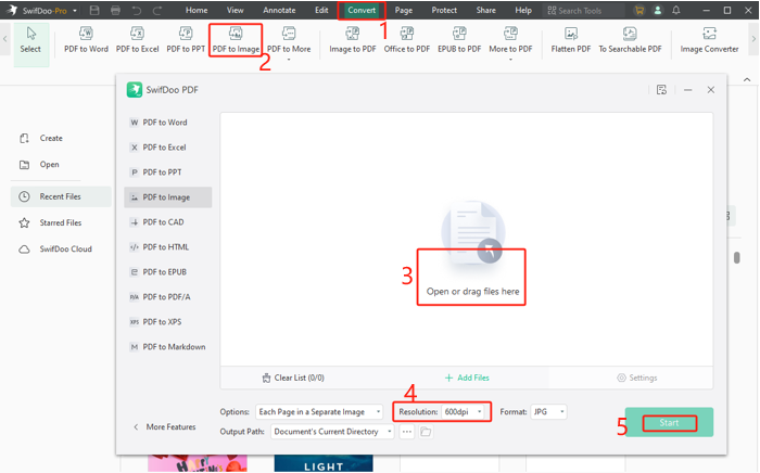 Convert PDF to JPG with 600 DPI Using SwifDoo PDF