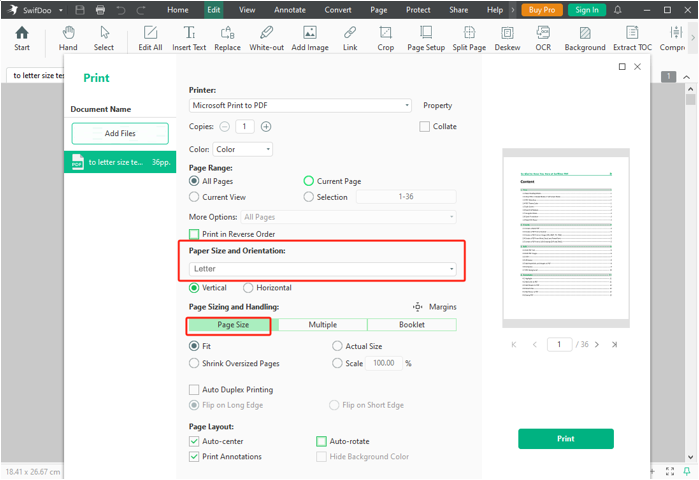 Convert PDF to Letter Size with SwifDoo PDF 2