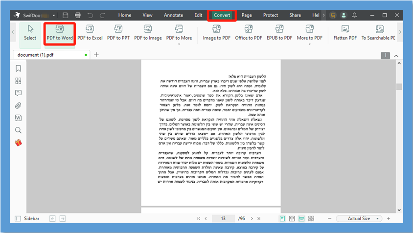 Convert PDF to Word in Hebrew with SwifDoo PDF 1