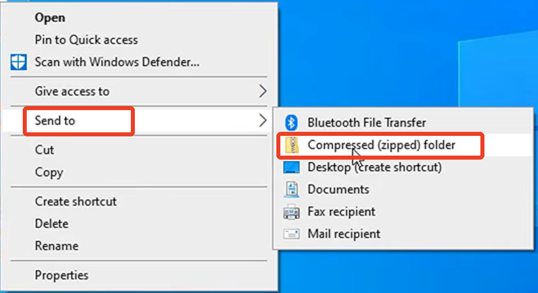 Built-in PDF to ZIP Converter on Windows