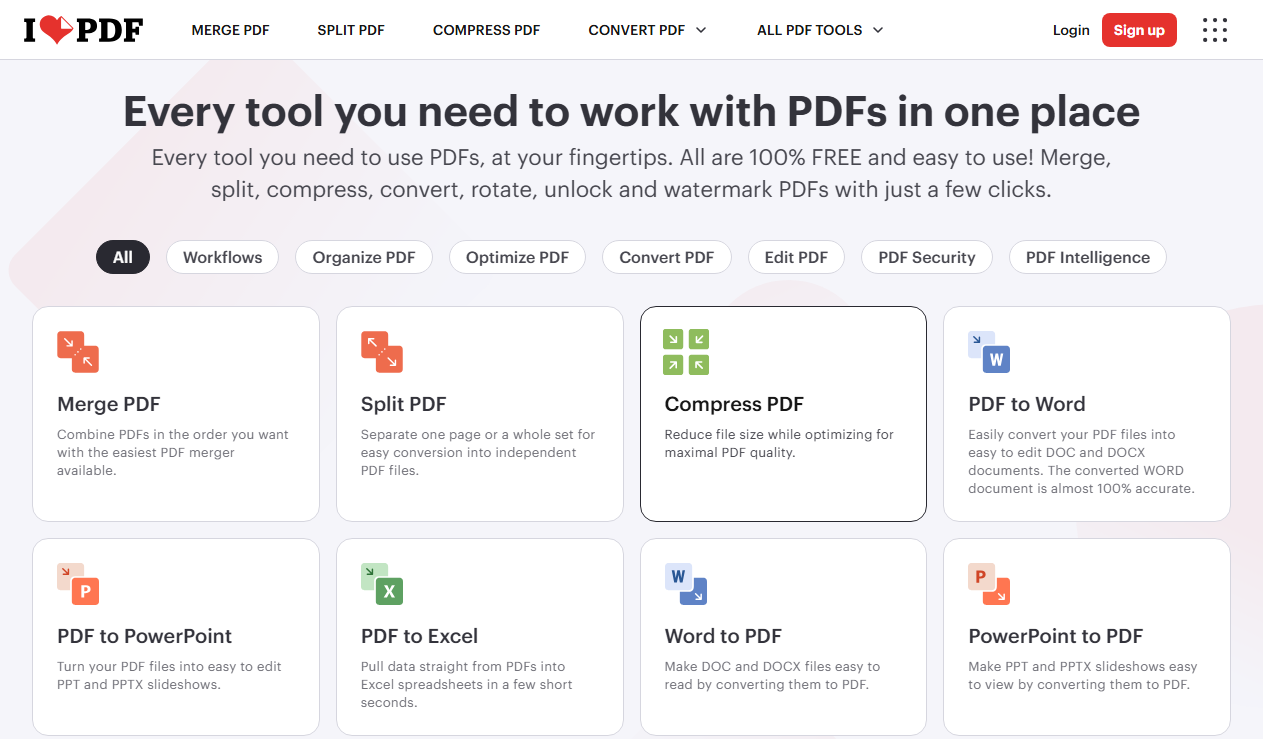 iLovePDF online PDF to ZIP service