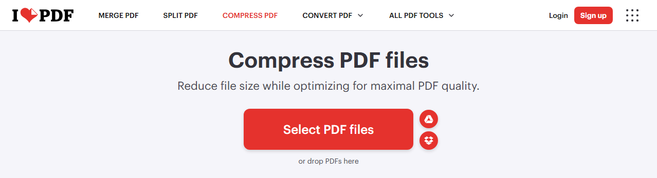 iLovePDF compress PDF tool