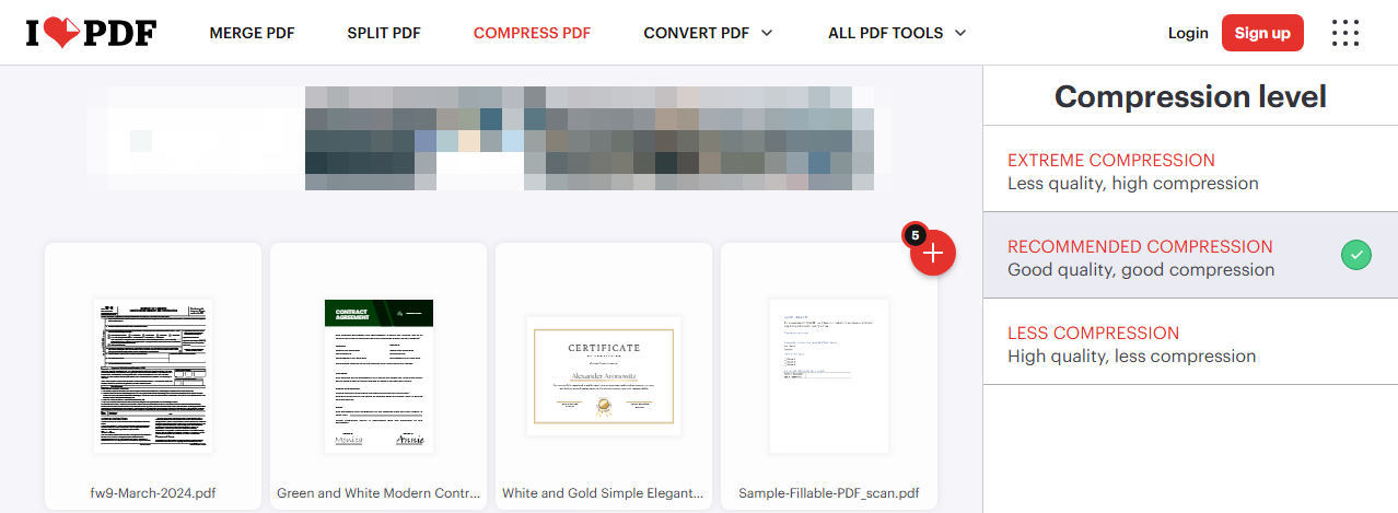 compression level ilovepdf