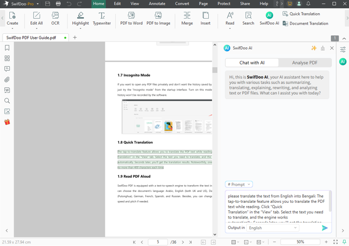 PDF Translate from English to Bengali for Windows extra step 4