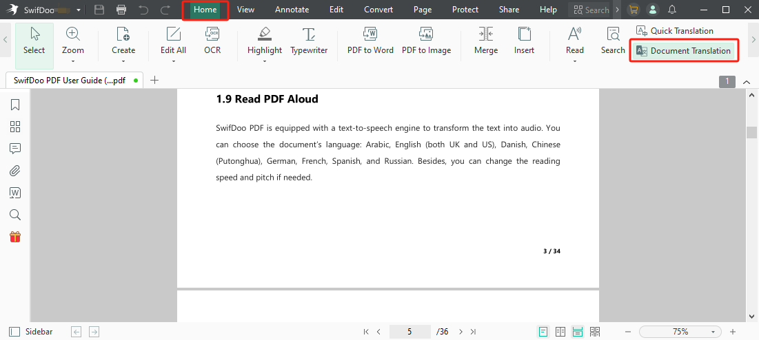 PDF translate English to Punjabi with SwifDoo PDF step 2