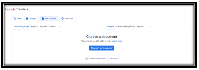 PDF translate from English to Bengali - Google Translate