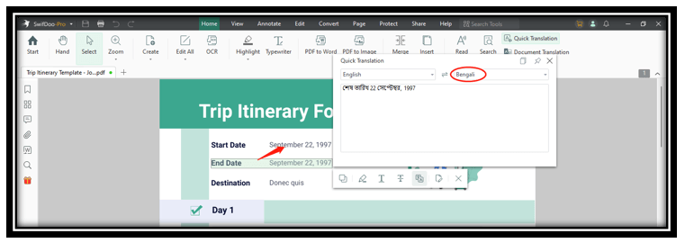 PDF translate from English to Bengali - SwifDoo PDF 1