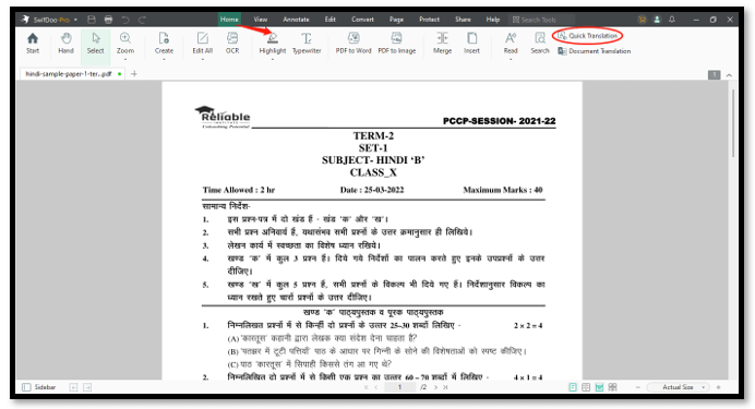 PDF translate Hindi to English in SwifDoo PDF 1