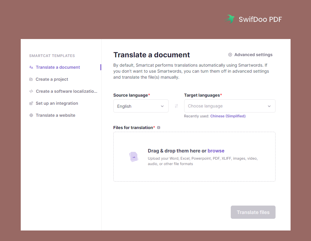 The main interface of Smartcat