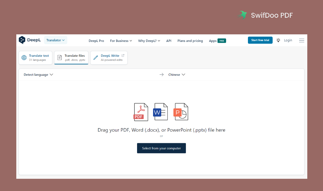 The interface of DeepL