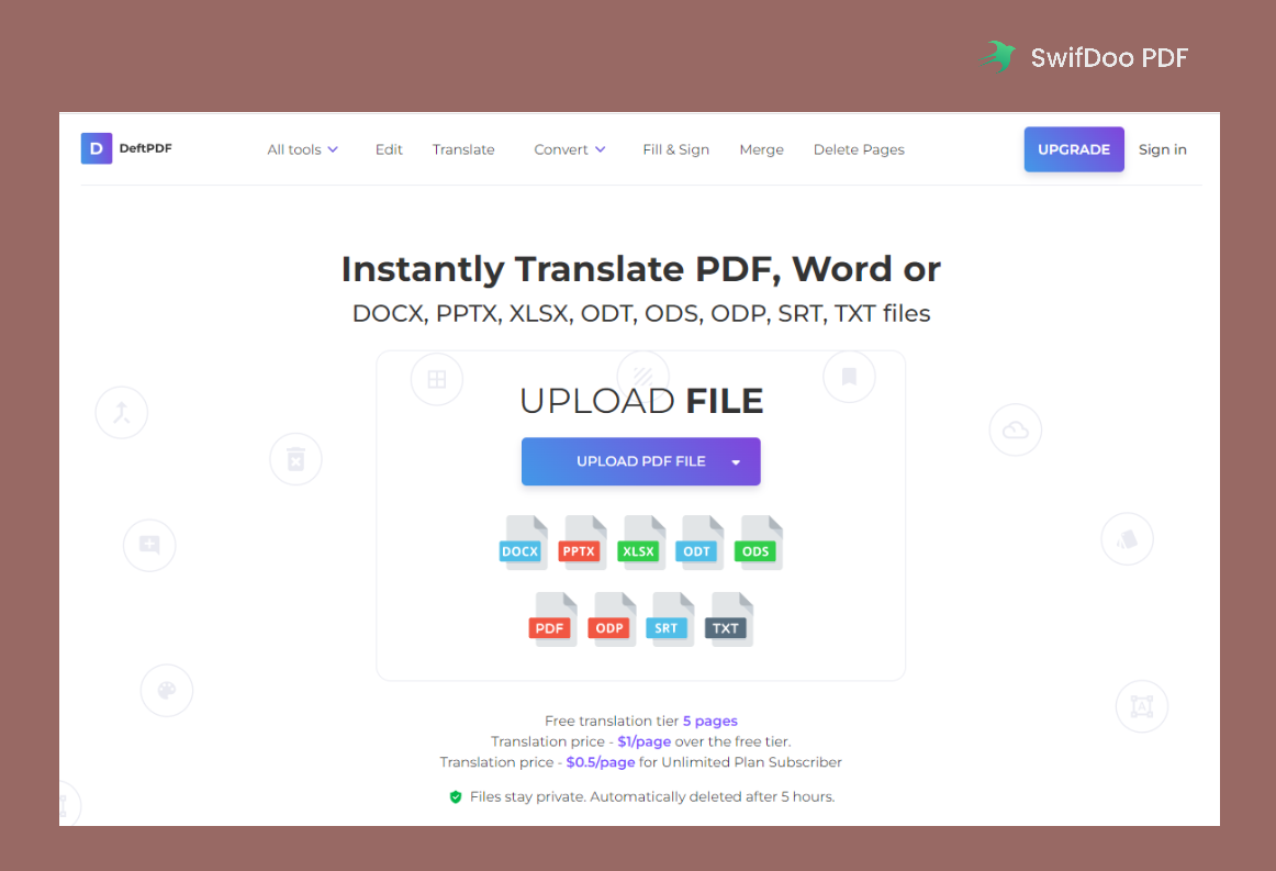 The user interface of DeftPDF
