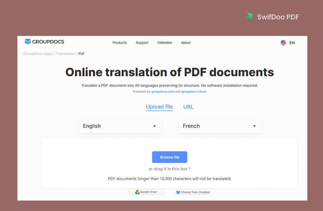 The main interface of GroupDocs