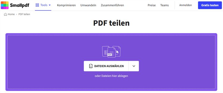 PDF trennen online kostenlos mit Smallpdf