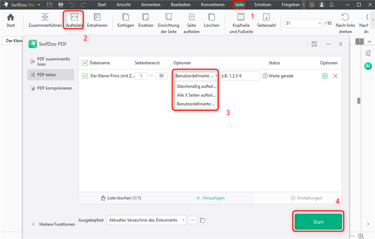 PDF Seiten trennen kostenlos mit SwifDoo PDF