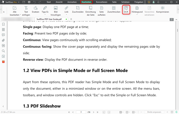 OCR ausführen - SwifDoo PDF