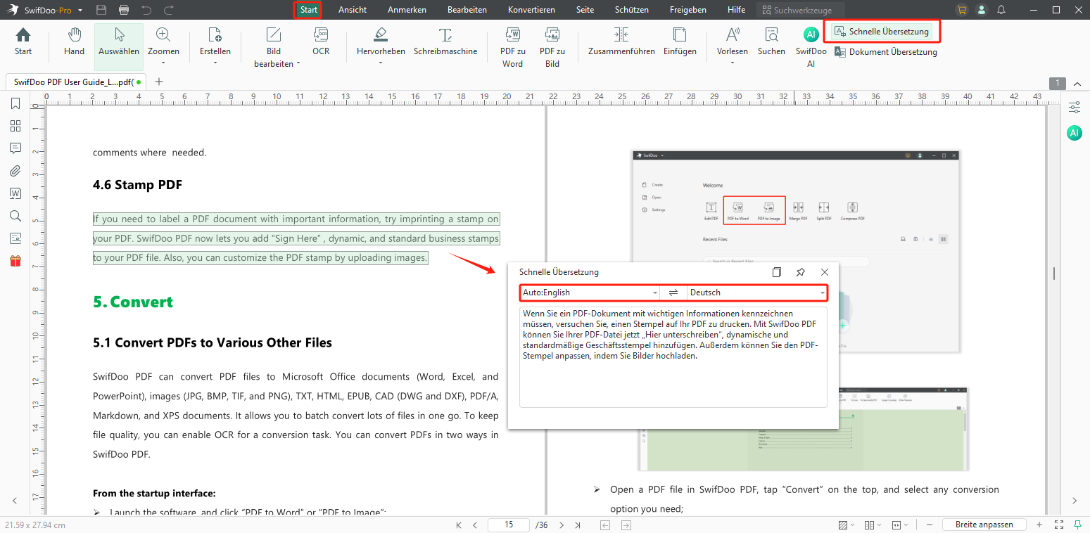 PDF Übersetzer SwifDoo PDF