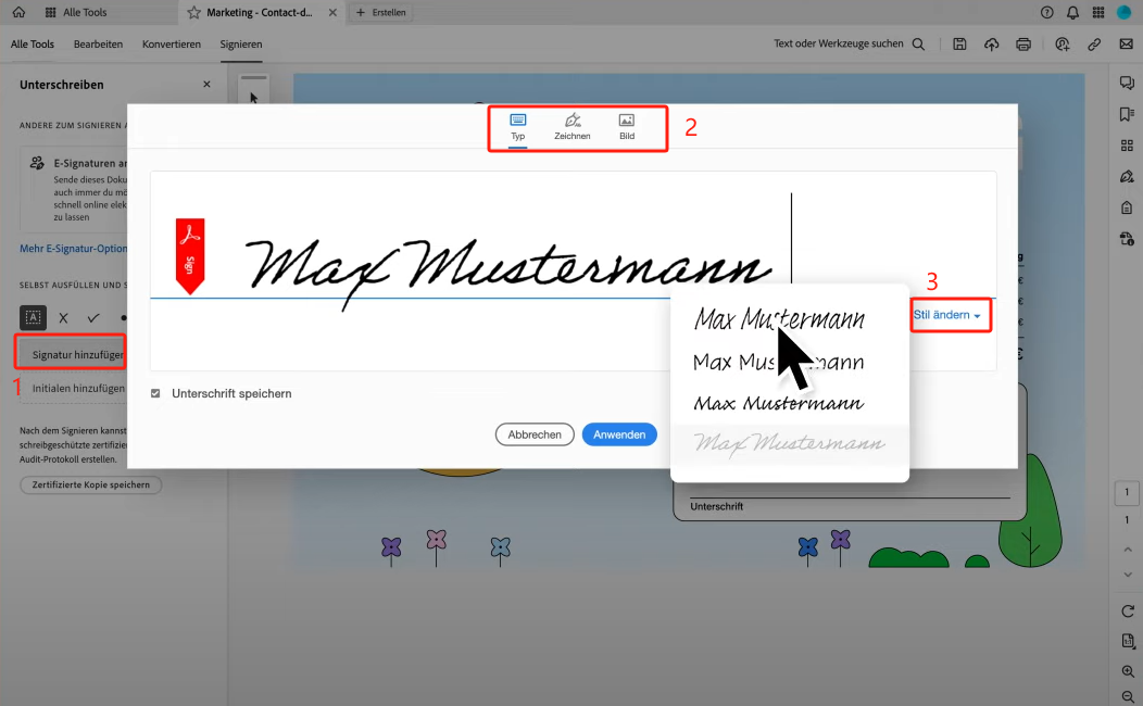 PDF Unterschrift designen lassen Adobe