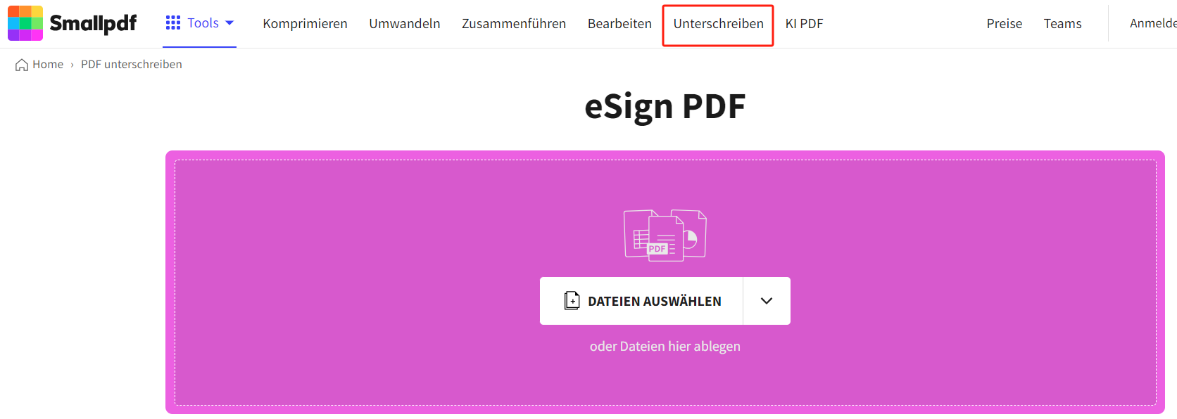 PDF Unterschrift online generieren – Smallpdf