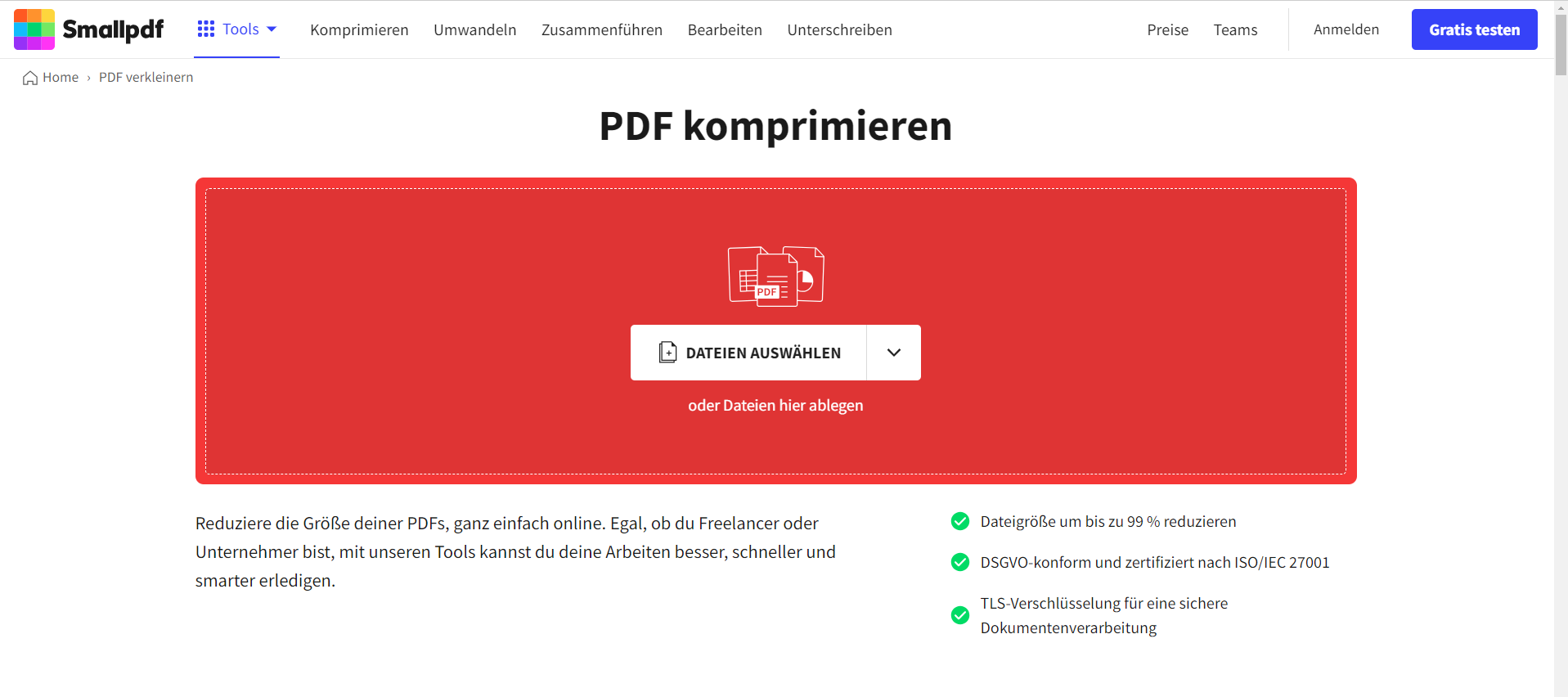 Smallpdf: PDF Größe reduzieren online und einfach