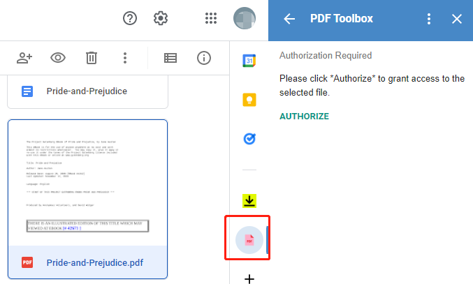 Klicken Sie auf die PDF-Datei und klicken Sie auf das rosafarbene PDF-Toolbox Symbol im rechten Fensterbereich; 