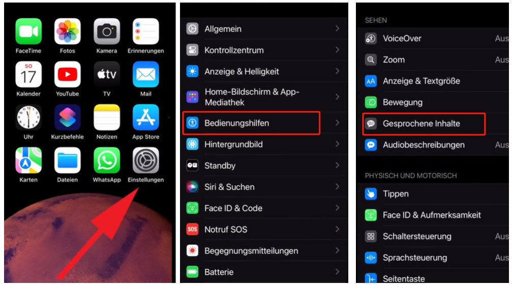 Aktivieren der  iPhone Vorlesefunktion 