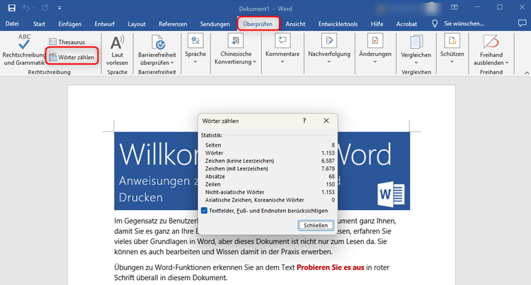 PDF Wörter zählen mit Word
