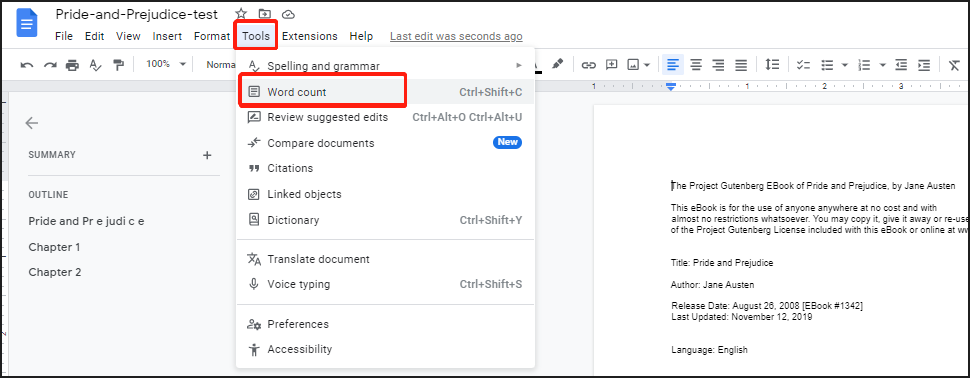 Google Docs do PDF word count step 3 | SwifDoo Blog