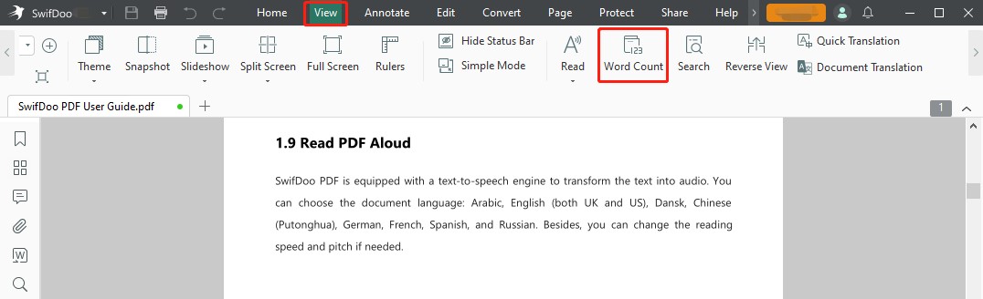 PDF word count with SwifDoo PDF step 2