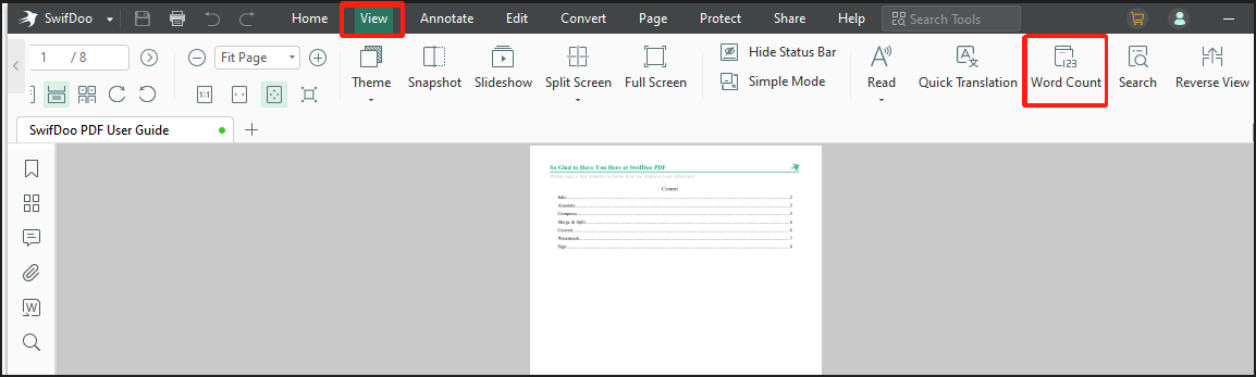 SwifDoo PDF do PDF word count step 2