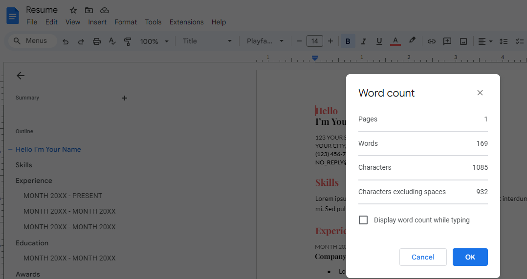 PDF word counter Google Docs