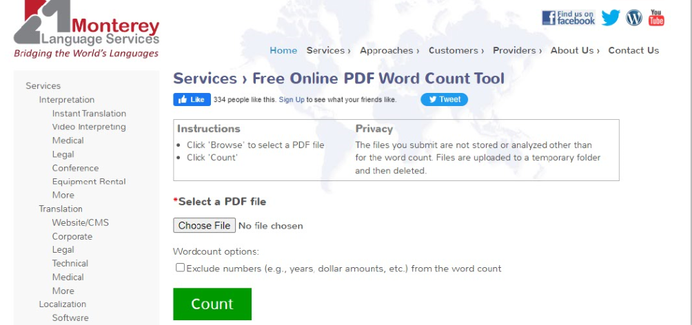 PDF word counter Monterey Language Services