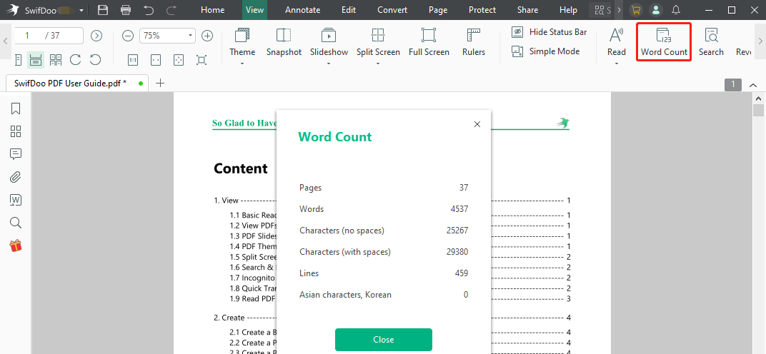 PDF word counter SwifDoo PDF