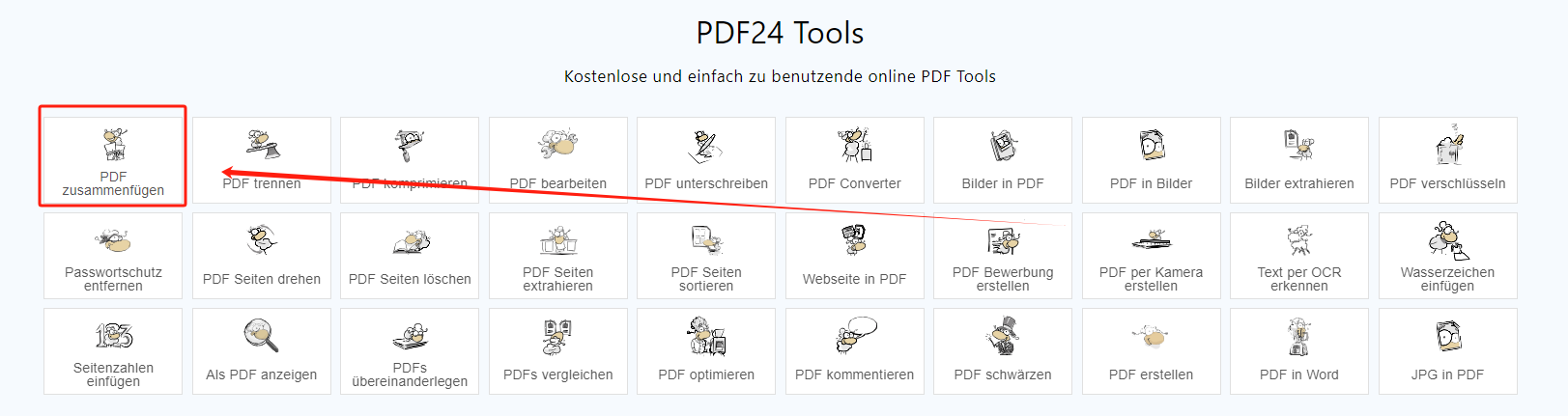 Schritt 2: Wählen Sie das Werkzeug „PDF zusammenfügen“ aus.