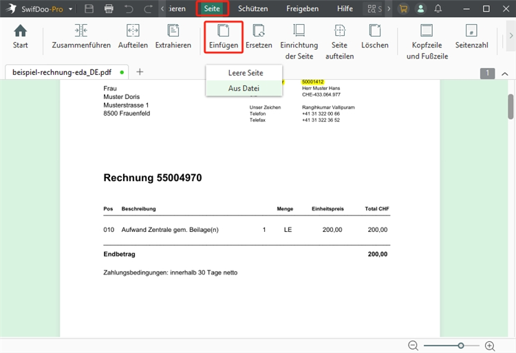 PDF Seite einfügen mit SwifDoo PDF