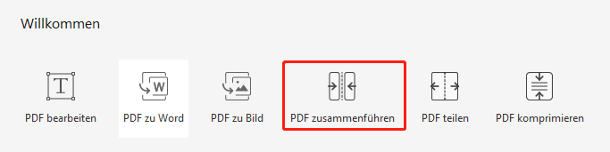 Klicken Sie auf das Symbol PDF zusammenfügen auf der Homepage;