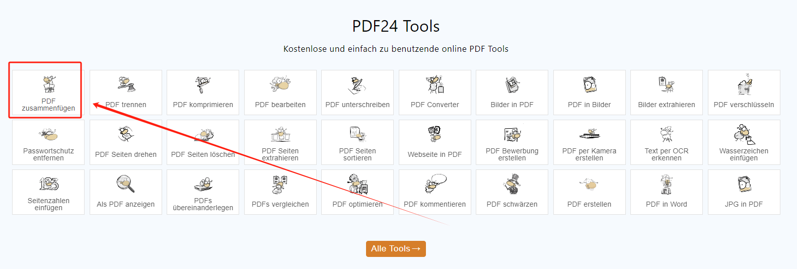 PDF unter Windows online und kostenlos zusammenfügen mit PDF24