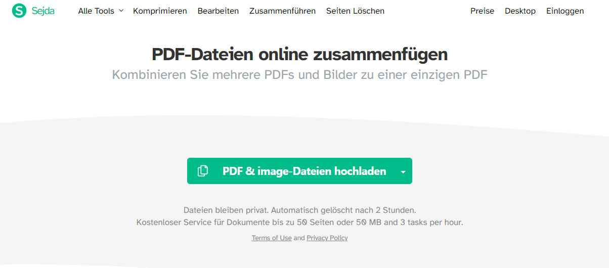 PDF unter Windows online zusammenfassen mit Sejda PDF