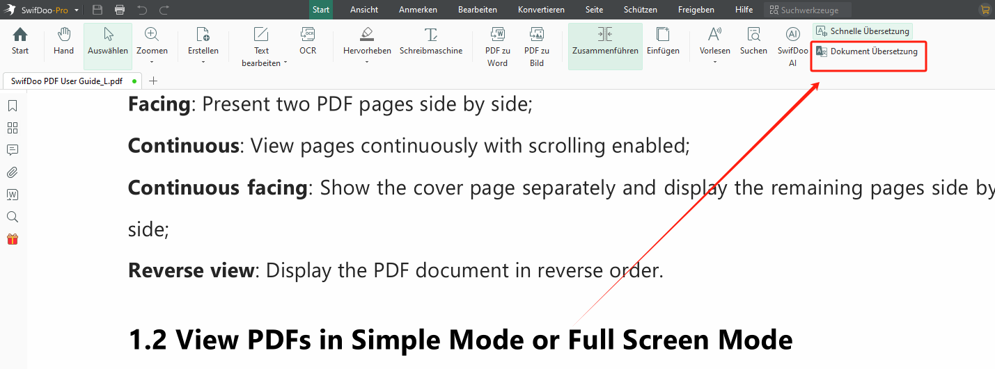 PDF-Seite übersetzen mit SwifDoo PDF