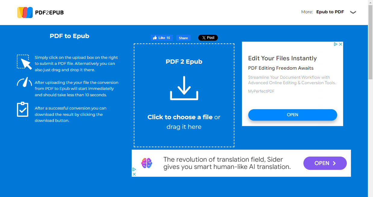 PDF2EPUB Online Converter