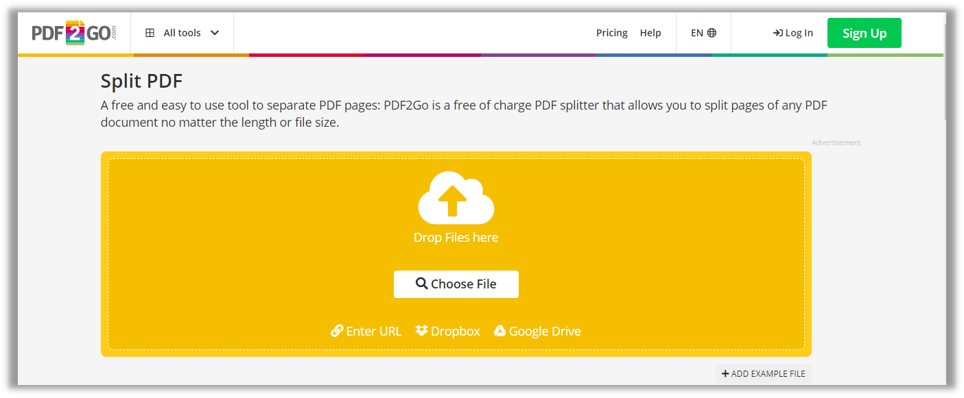 PDF2GO online PDF cutter page