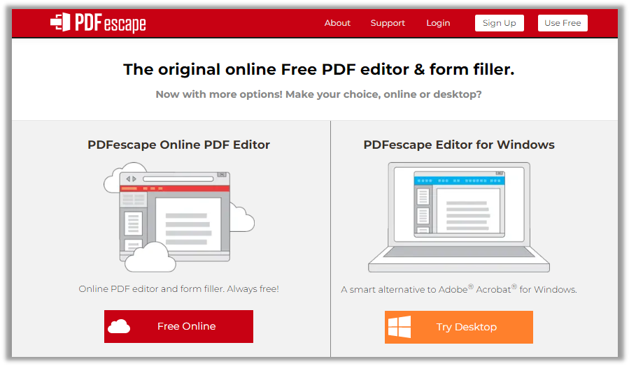 PDFescape online PDF cutter page