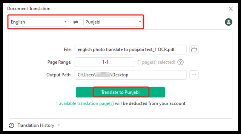 photo translate English to Punjabi in SwifDoo PDF 3