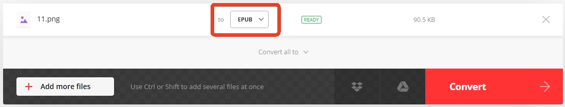 EPUB as output format Convertio