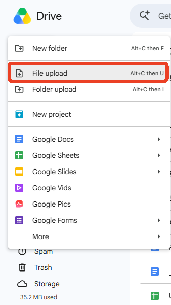 google drive upload
