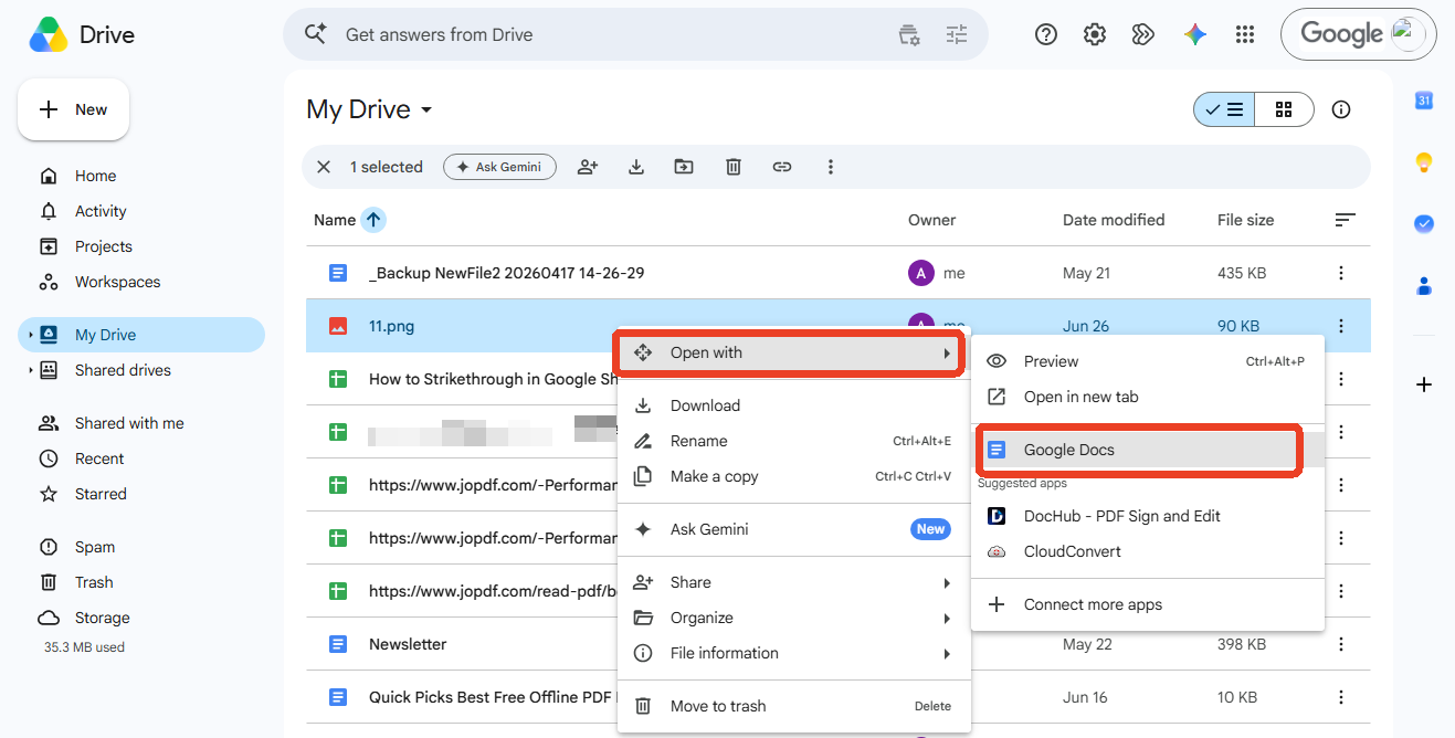 open with google docs